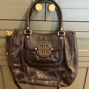 Tory Burch Amanda Satchel with Crossbody Strap- Black